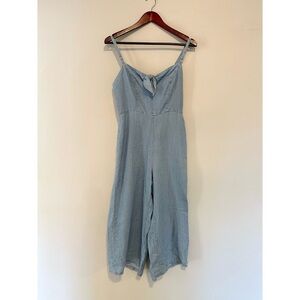 Sleeveless Bow-Tie Front Chambray Jumpsuit for Women
